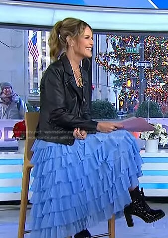 Savannah’s black jacket and blue tiered tulle skirt on Today