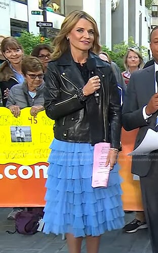 Savannah’s black jacket and blue tiered tulle skirt on Today