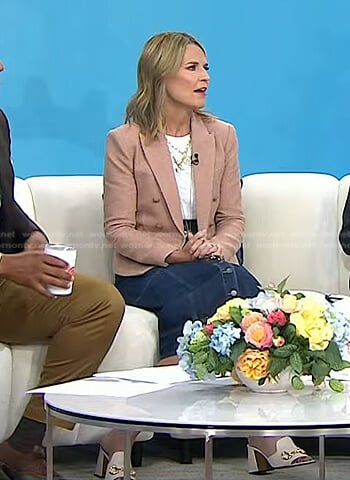Savannah’s pink blazer and denim skirt on Today