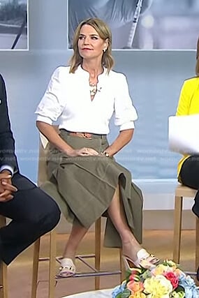 Savannah’s white top and khaki green skirt on Today