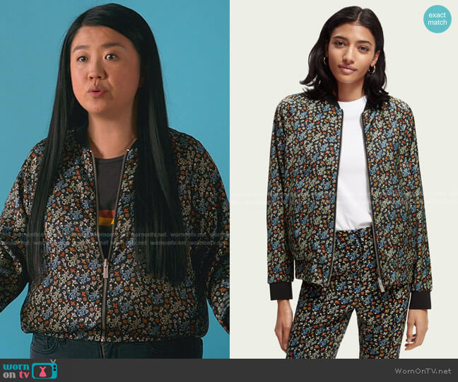 Scotch & Soda Reversible Printed Bomber in Combo D worn by Alice Kwan (Sherry Cola) on Good Trouble