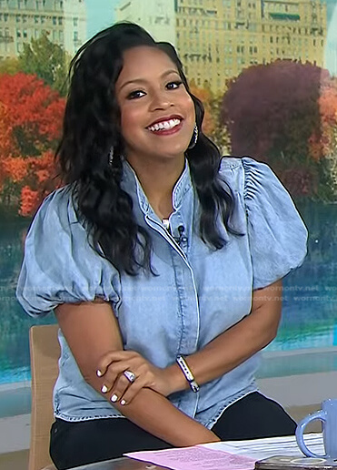 Sheinelle’s puff sleeve denim top on Today