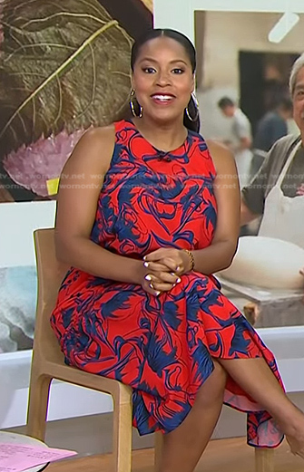Sheinelle’s red and blue printed sleeveless dress on Today