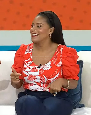 Sheinelle’s red floral puff sleeve top on Today