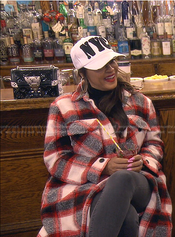Sheree’s plaid coat and NYC baseball cap on The Real Housewives of Beverly Hills