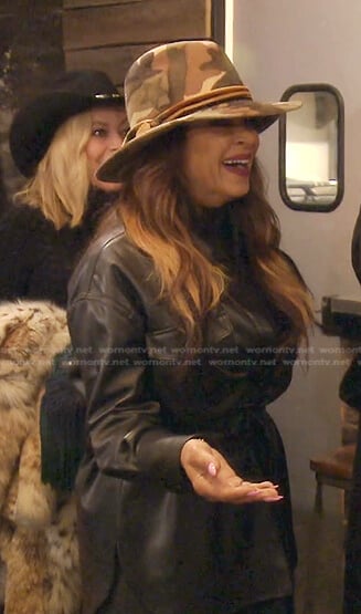 Sheree’s black leather shirt and camo western hat on The Real Housewives of Beverly Hills