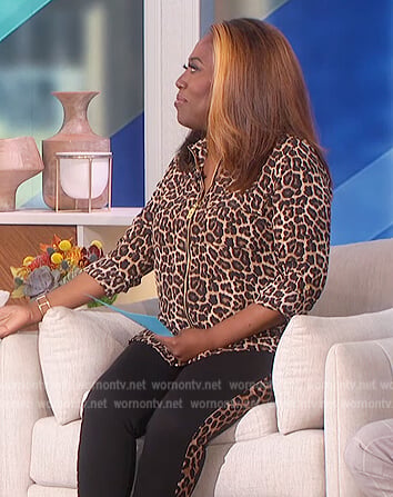Sheryl’s leopard print zip down blouse on The Talk