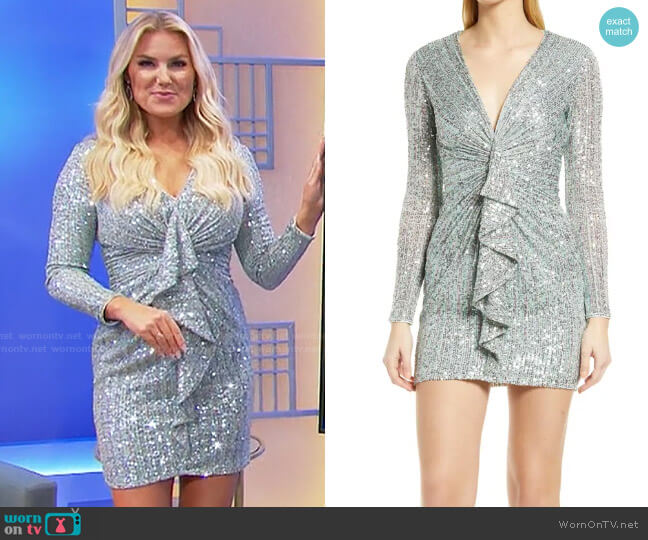 Sho Ruffle Sequin Long Sleeve Minidress worn by Rachel Reynolds on The Price is Right