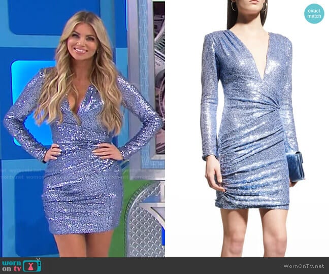 Sho Sequin Deep V-Neck Long-Sleeve Dress worn by Amber Lancaster on The Price is Right