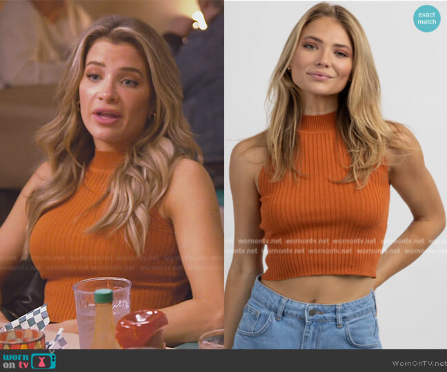 Shop L'abeye Tangerine Ribbed Mockneck Crop Tank worn by Naomie Olindo on Southern Charm