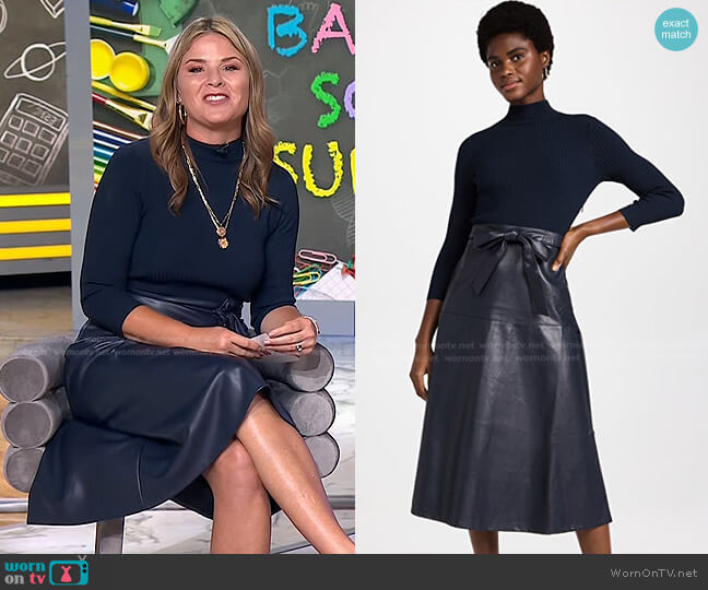 Shoshanna Reade Rib-Knit & Faux Leather Midi-Dress worn by Jenna Bush Hager on Today