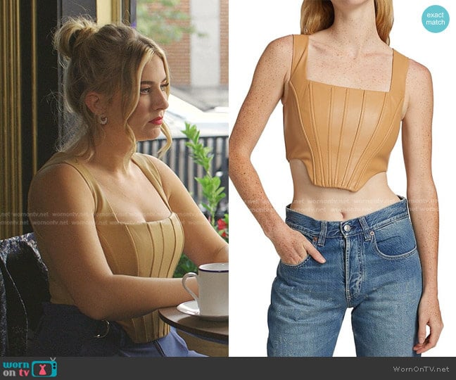Staud Alice Vegan Leather Corset Top worn by Amanda Carrington (Eliza Bennett) on Dynasty