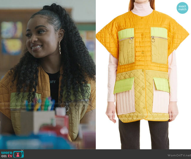 Stella Nova Debra Quilted Colorblock Jacket worn by Tiffany (Hannaha Hall) on The Chi