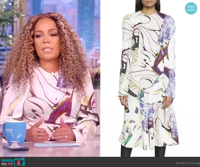 Stella McCartney Ahab Abstract Print Long Sleeve Midi Dress worn by Sunny Hostin on The View