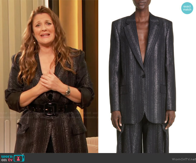 Stella McCartney Metallic Stripe Wool Blazer worn by Drew Barrymore on The Drew Barrymore Show