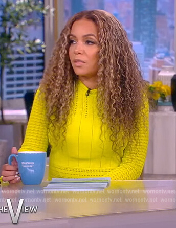 Sunny’s yellow pointelle knit dress on The View