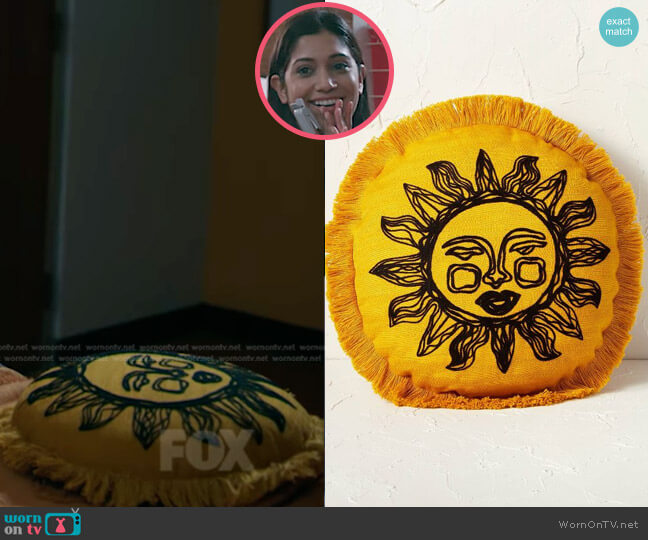 Opalhouse Round Embroidered Sun Fringe Decorative Throw Pillow Gold worn by Padma (Aneesha Joshi) on The Resident