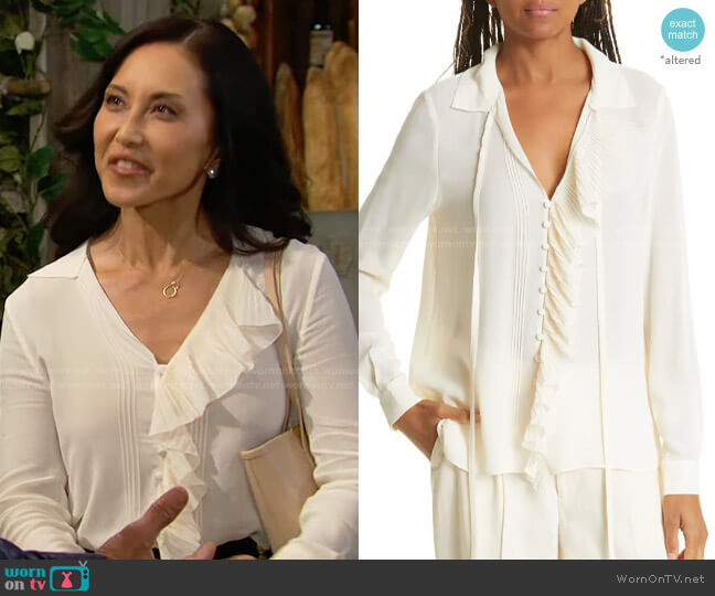 Ted Baker Thelmah Blouse in Natural worn by Li Finnegan (Naomi Matsuda) on The Bold and the Beautiful