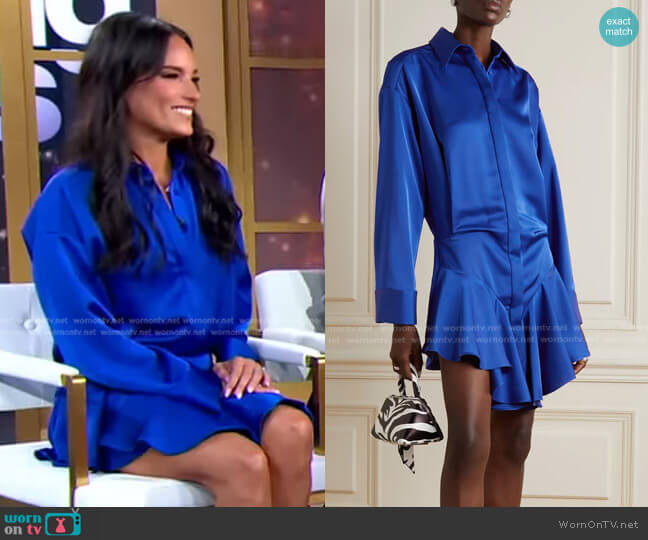 The Attico Candice Pleated Satin Mini Shirt Dress worn by Heidi D'Amelio on Good Morning America