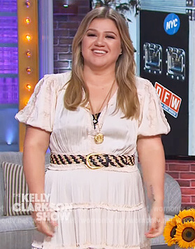 Kelly’s ruffle trim midi dress on The Kelly Clarkson Show
