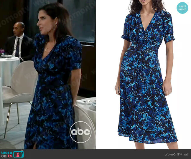 The Kooples Firework Printed Silk Midi Dress worn by Sam McCall (Kelly Monaco) on General Hospital