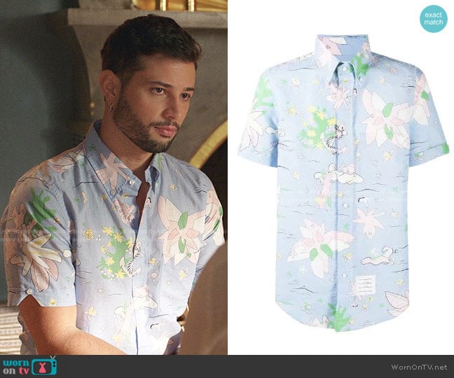 Thom Browne Short Sleeve Hawaiian Shirt worn by Sam Flores (Rafael de la Fuente) on Dynasty