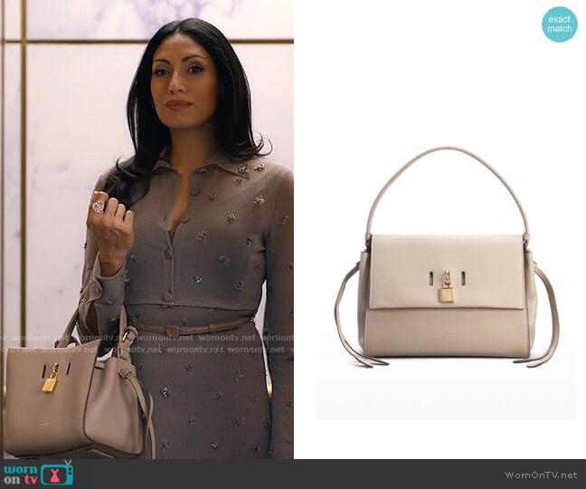 Tom Ford Medium Padlock Grain Leather Shoulder Bag in Silk Taupe worn by Victoria St. Clair (Tehmina Sunny) on Partner Track