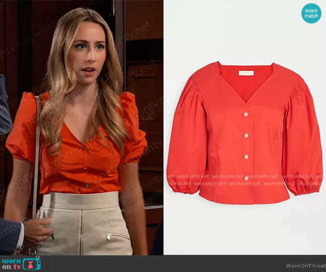 Tory Burch Cotton Puffed Sleeve Top worn by Josslyn Jacks (Eden McCoy) on General Hospital