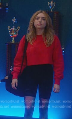 Tory’s red cropped sweatshirt on Cobra Kai