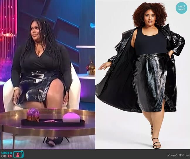 Nina Parker Trendy Plus Size Faux-Leather Skirt worn by Nina Parker on E! News