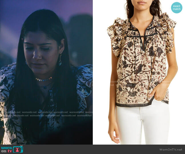 Ulla Johnson Asmara Chiffon Blouse worn by Padma (Aneesha Joshi) on The Resident
