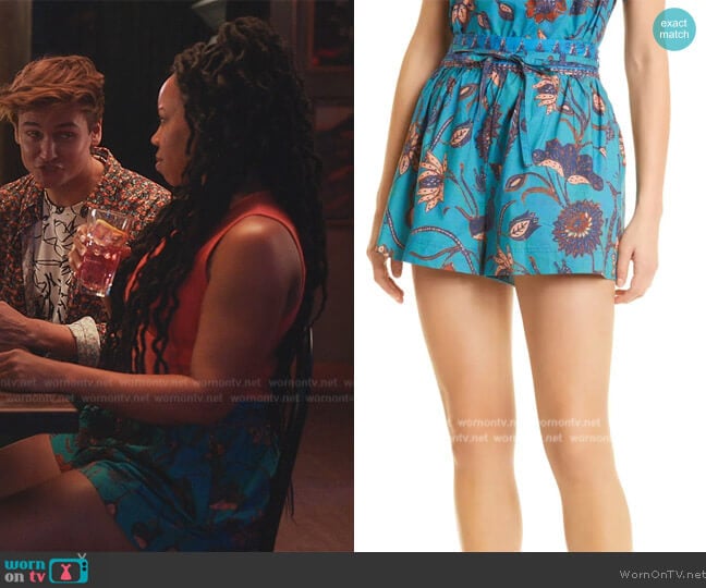 Ulla Johnson Rowan Botanical Print Cotton Shorts worn by Malika (Toccarra Cash) on Everythings Trash