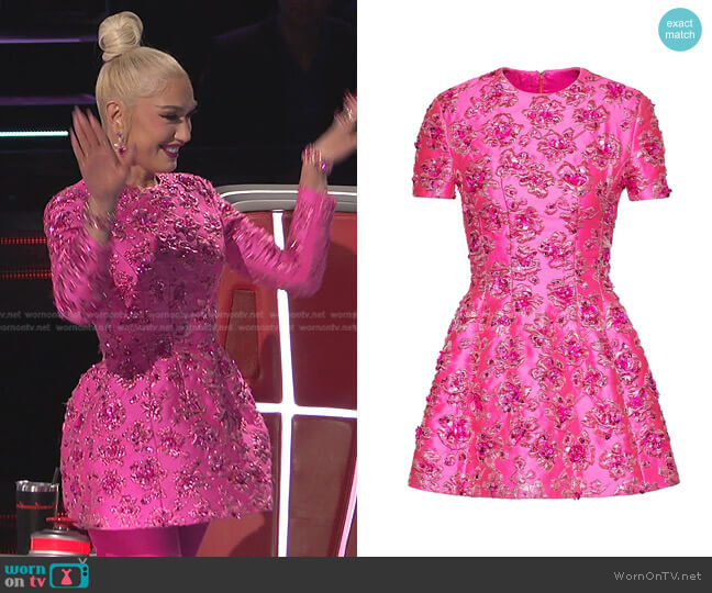 Valentino Embroidered Satin Dress worn by Gwen Stefani on The Voice
