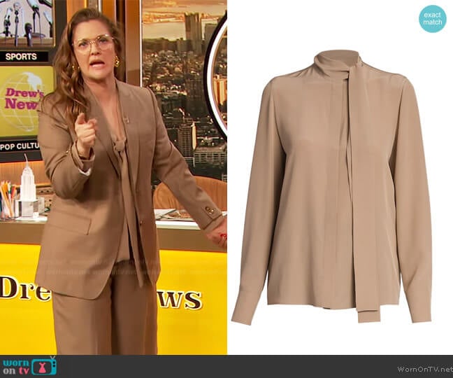 Valentino Silk Tie-Neck Blouse worn by Drew Barrymore on The Drew Barrymore Show