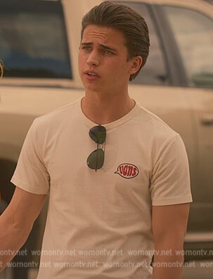 Robby’s white Vans print tee on Cobra Kai
