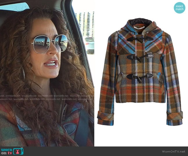 Veronica Beard Ianna Plaid Duffle Coat worn by Kyle Richards on The Real Housewives of Beverly Hills