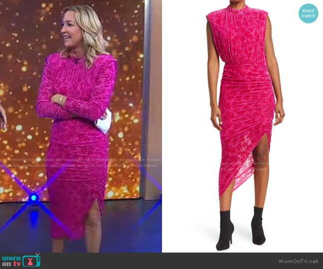 Veronica Beard Kendall Asymmetrical Burnout Velvet Cocktail Dress worn by Lara Spencer on Good Morning America
