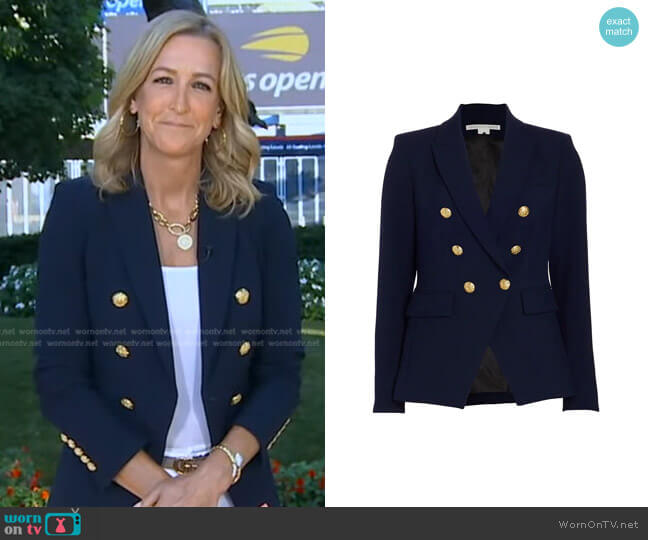 Veronica Beard Miller Dickey Jacket in Navy With Gold Buttons worn by Lara Spencer on Good Morning America