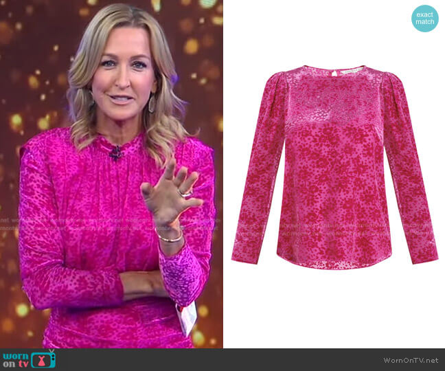 Veronica Beard Reverie Blouse in Magenta worn by Lara Spencer on Good Morning America