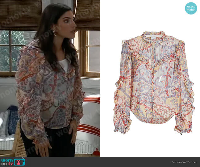 Veronica Beard Andri Blouse worn by Brook Lynn Quartermaine (Amanda Setton) on General Hospital