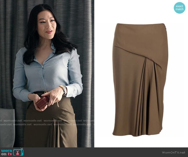 Versace Draped Midi Skirt worn by Ingrid Yun (Arden Cho) on Partner Track