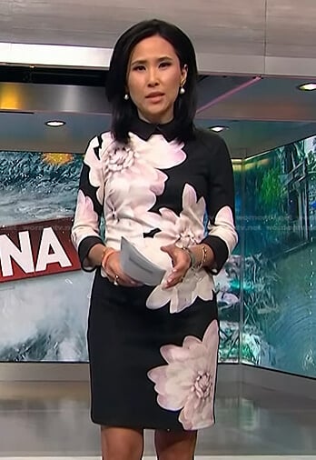 Vicky’s black floral collared dress on NBC News Daily