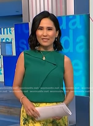 Vicky’s green ruffled sleeveless top on NBC News Daily