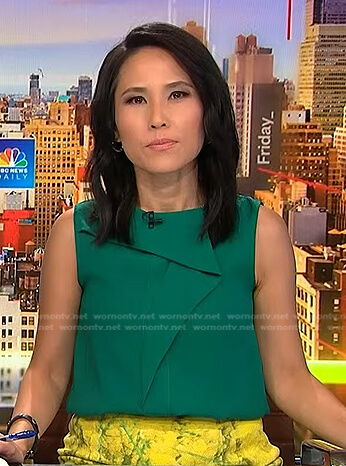 Vicky’s green ruffled sleeveless top on NBC News Daily