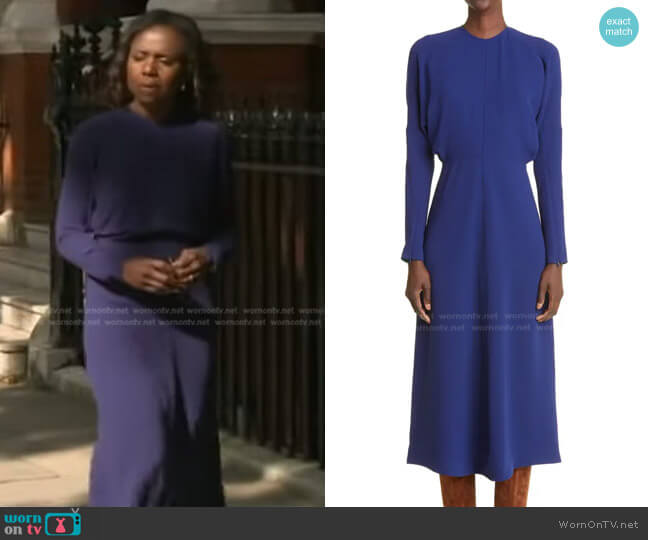Victoria Beckham Dolman Long Sleeve Cady Crepe Midi Dress worn by Deborah Roberts on Good Morning America