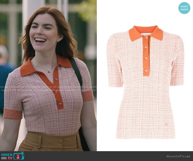 Victoria Beckham Textured Polo Shirt In Orange worn by Kincaid Sullivan (Kaley Ronayne) on The Resident
