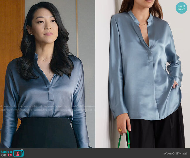 Vince Silk-satin blouse worn by Ingrid Yun (Arden Cho) on Partner Track