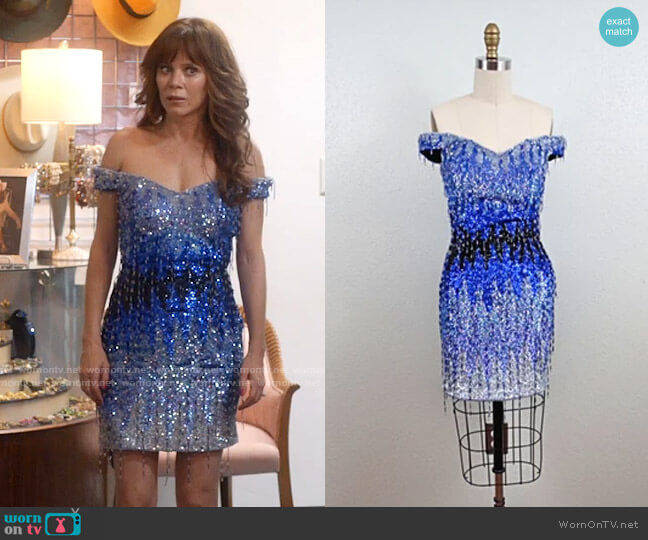 Vintage Ombré Fringe Beaded Mini Dress worn by Nicolette Roman (Anna Friel) on Monarch