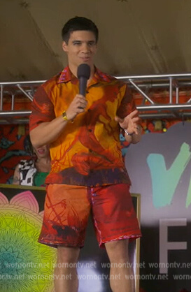Vivek’s red printed shirt and shorts on Grown-ish