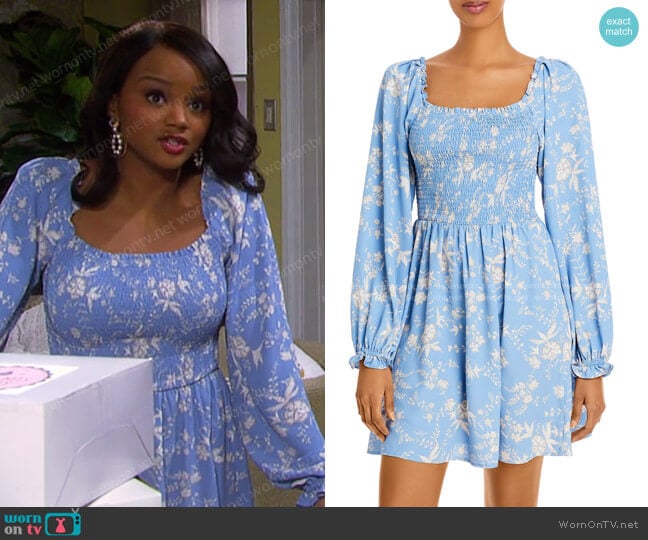 Wayf Roswell Smocked Mini Dress worn by Chanel Dupree (Raven Bowens) on Days of our Lives